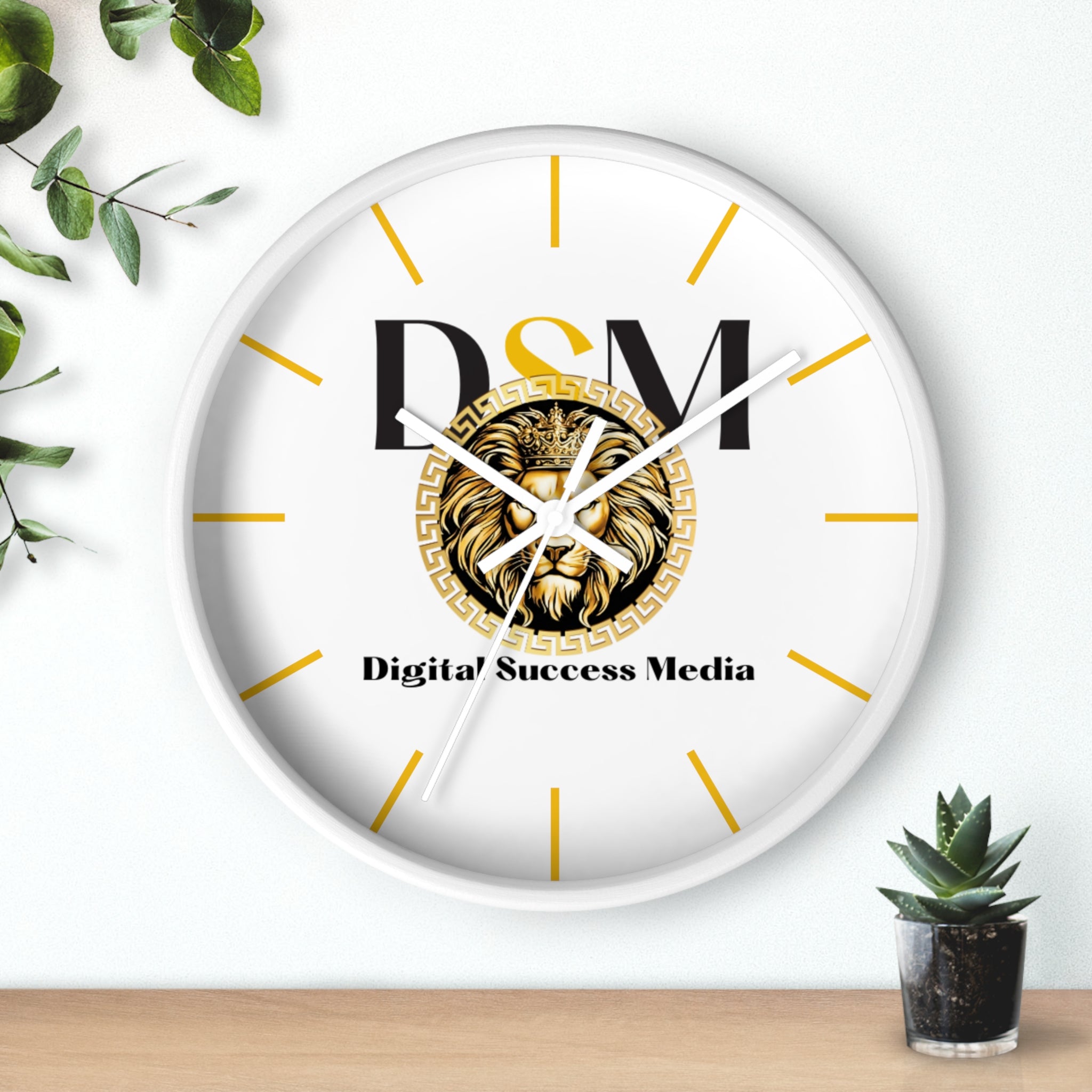 Digital Success Media Lion Logo Wall Clock — Black & Gold Office Decor