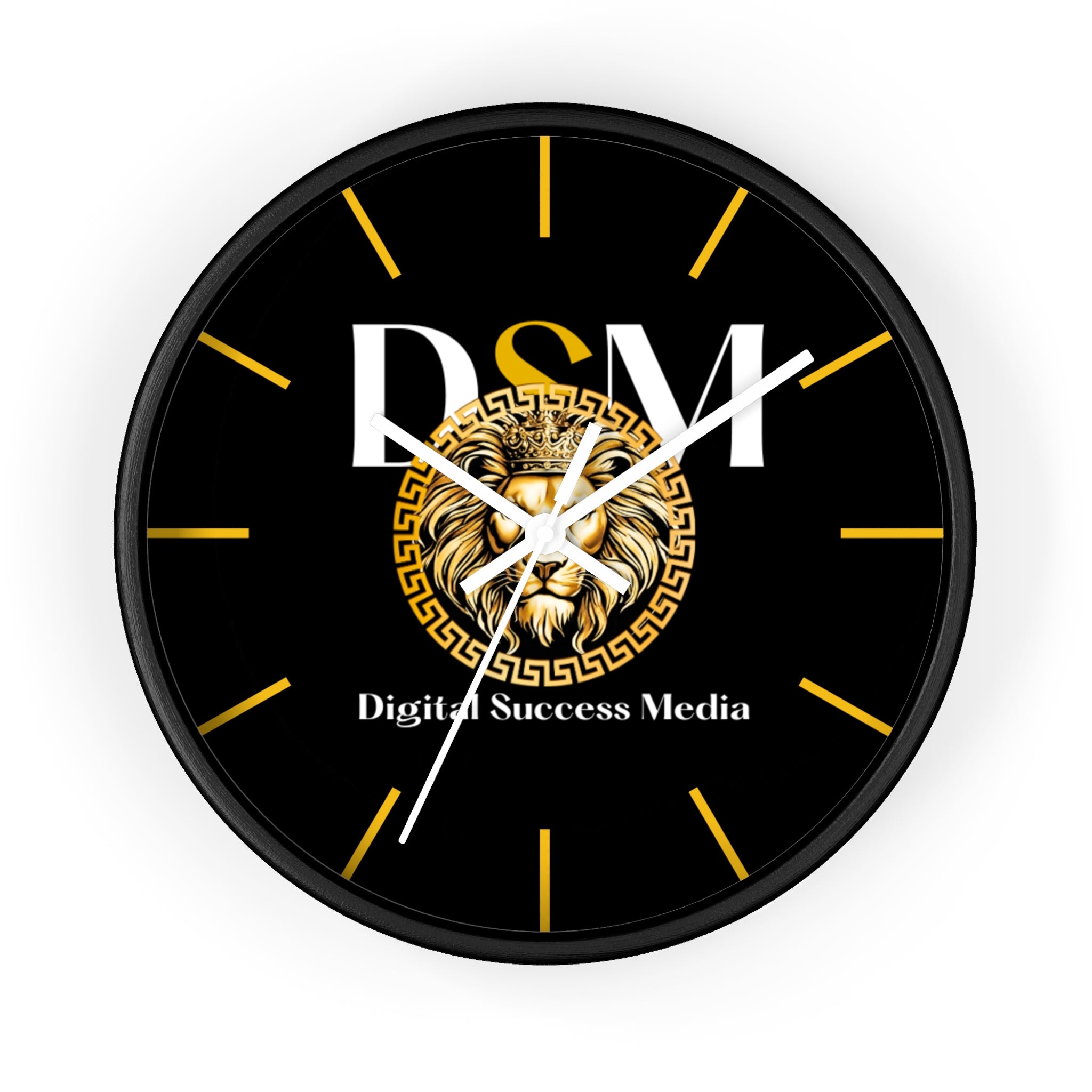 Digital Success Media Lion Logo Wall Clock — Black & Gold Office Decor