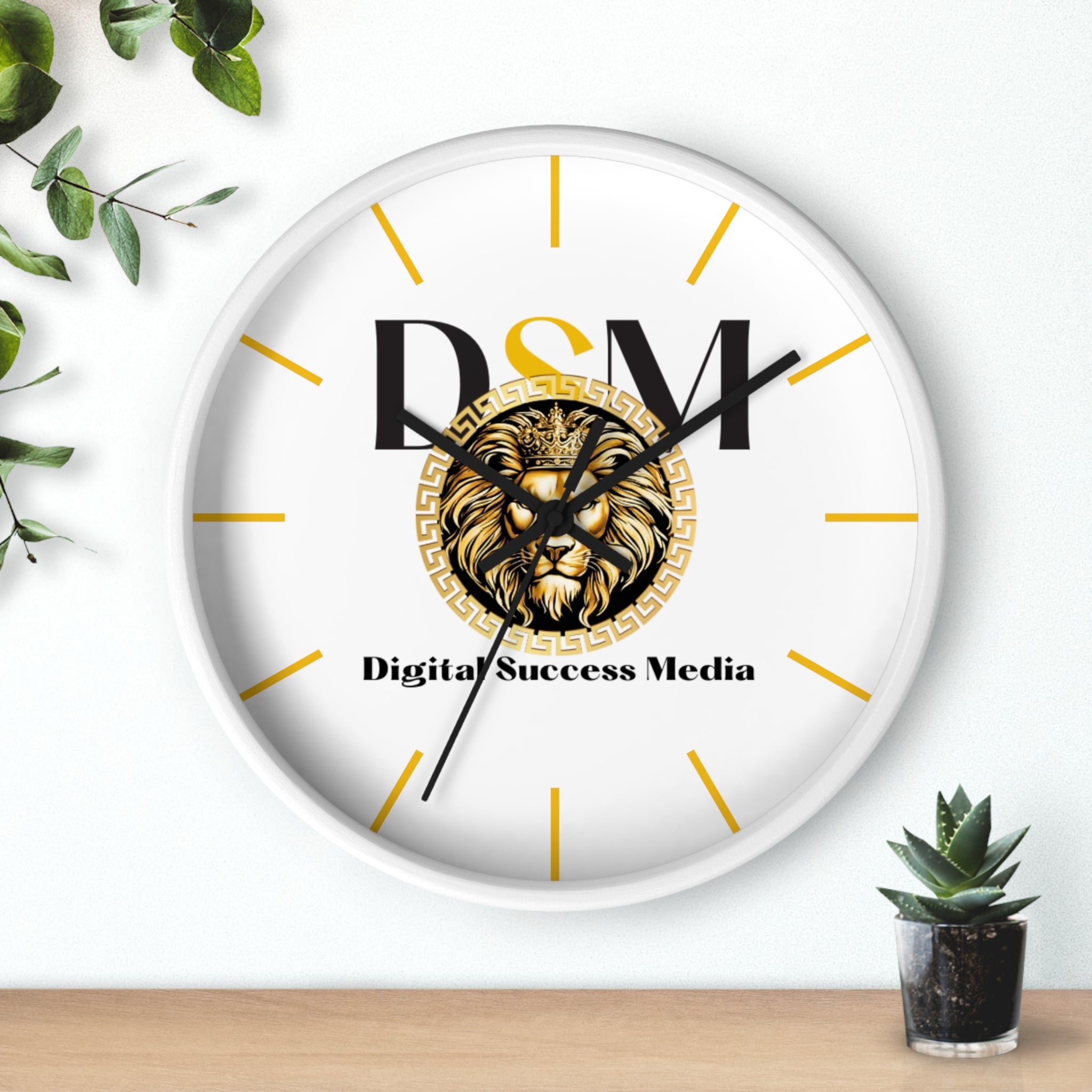 Digital Success Media Lion Logo Wall Clock — Black & Gold Office Decor