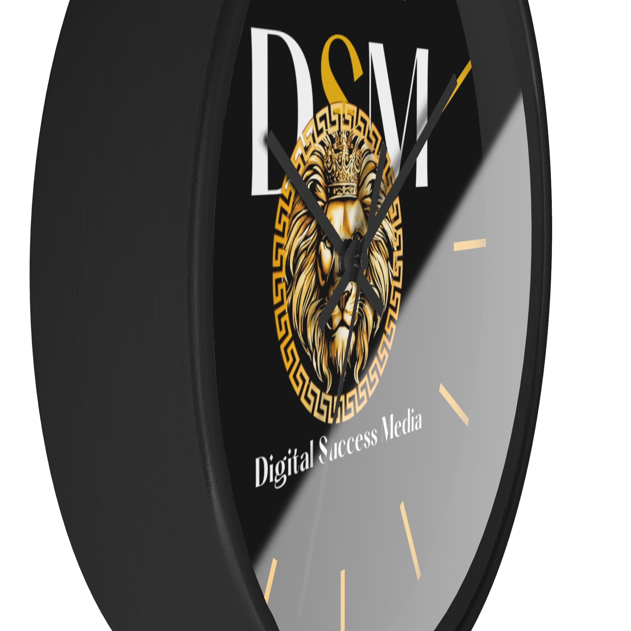 Digital Success Media Lion Logo Wall Clock — Black & Gold Office Decor