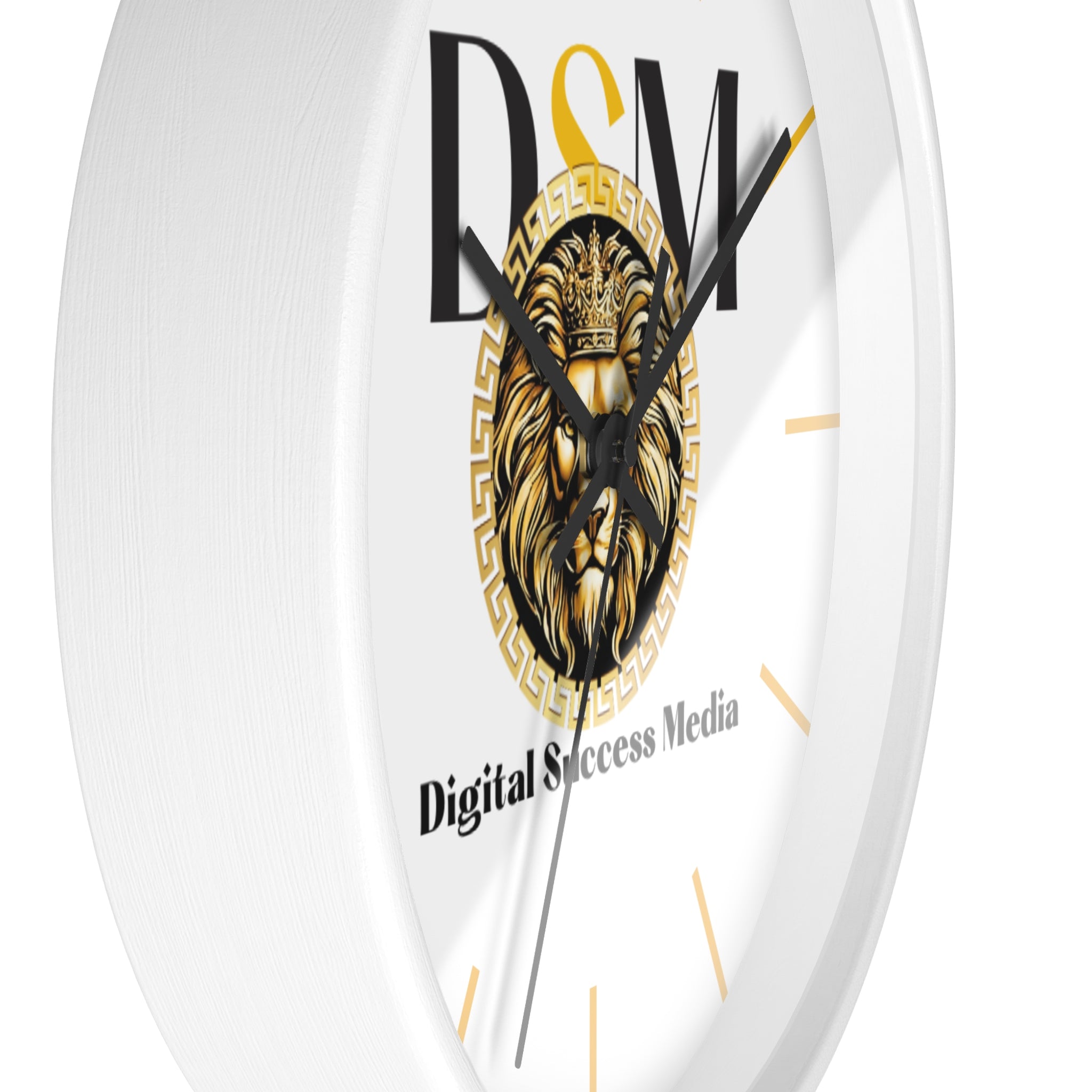Digital Success Media Lion Logo Wall Clock — Black & Gold Office Decor