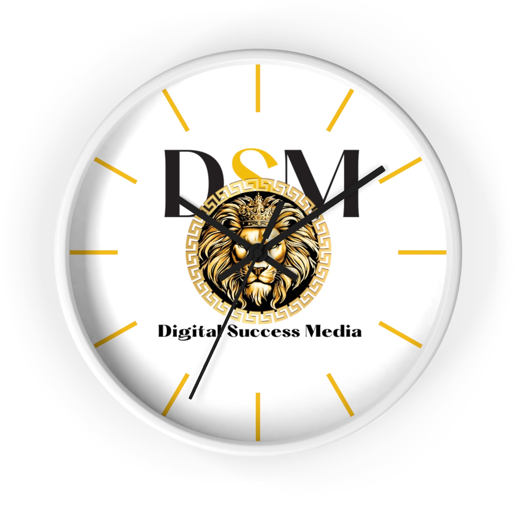 Digital Success Media Lion Logo Wall Clock — Black & Gold Office Decor