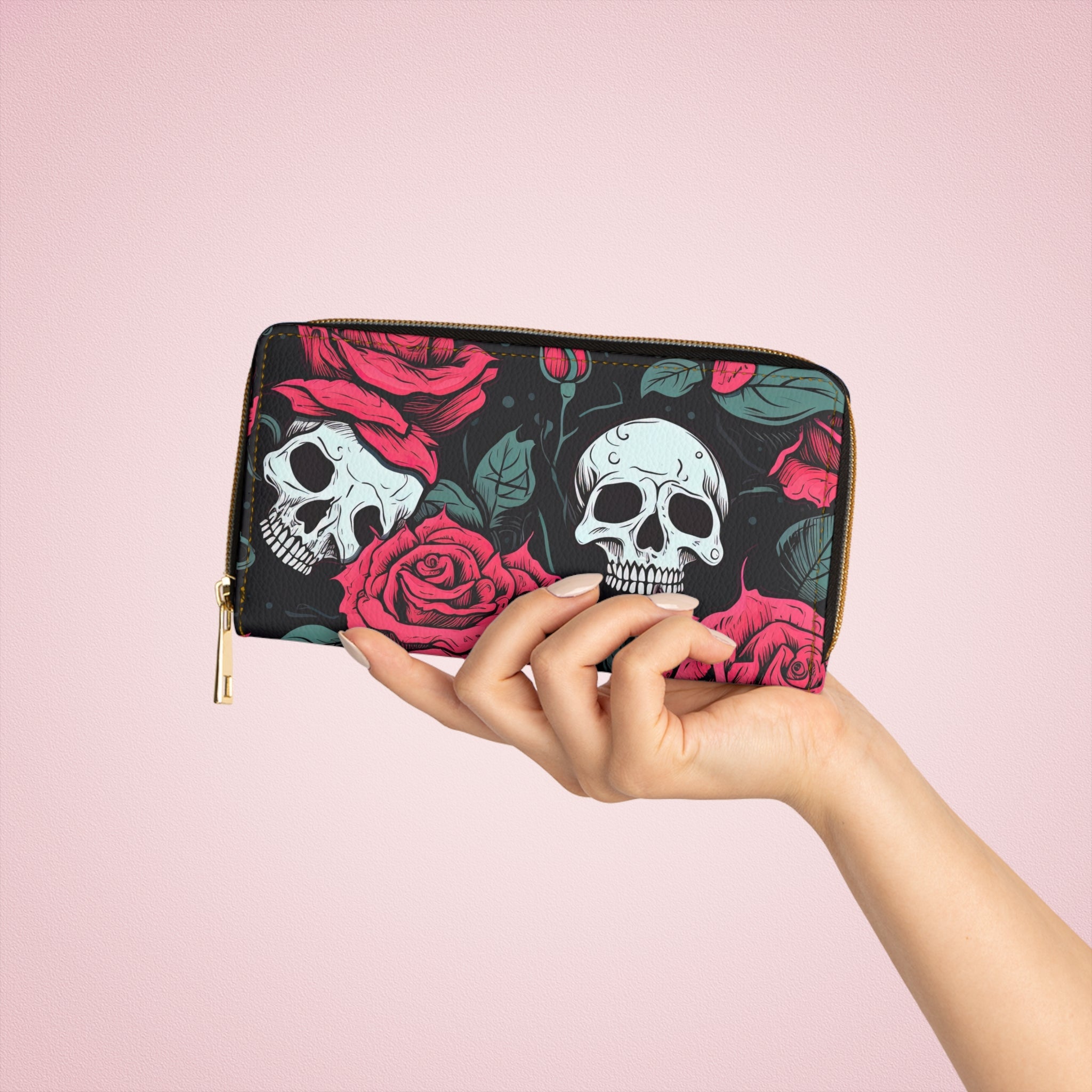 Pink Punk Skull Zippered Wallet