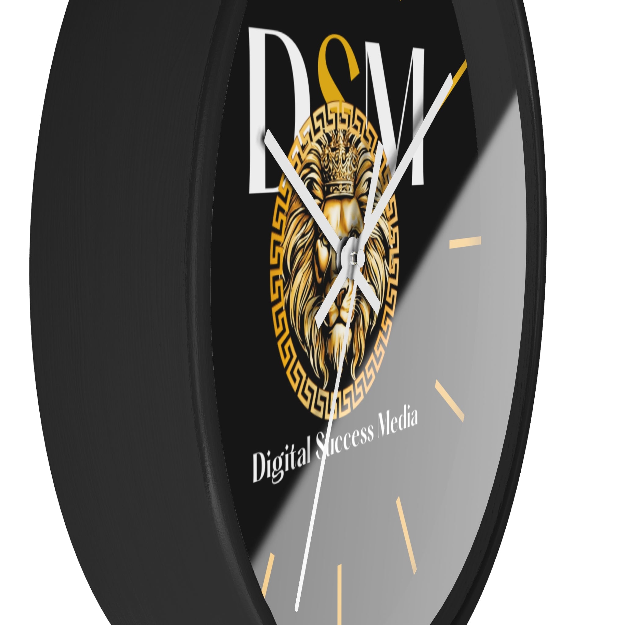 Digital Success Media Lion Logo Wall Clock — Black & Gold Office Decor