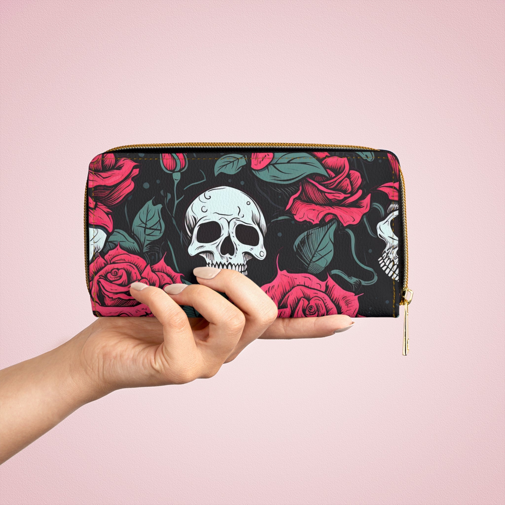 Pink Punk Skull Zippered Wallet