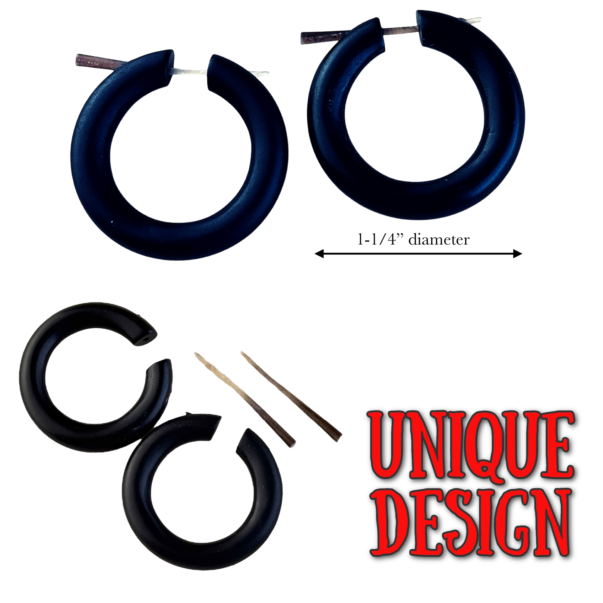 Wooden hoop black earrings for women boho