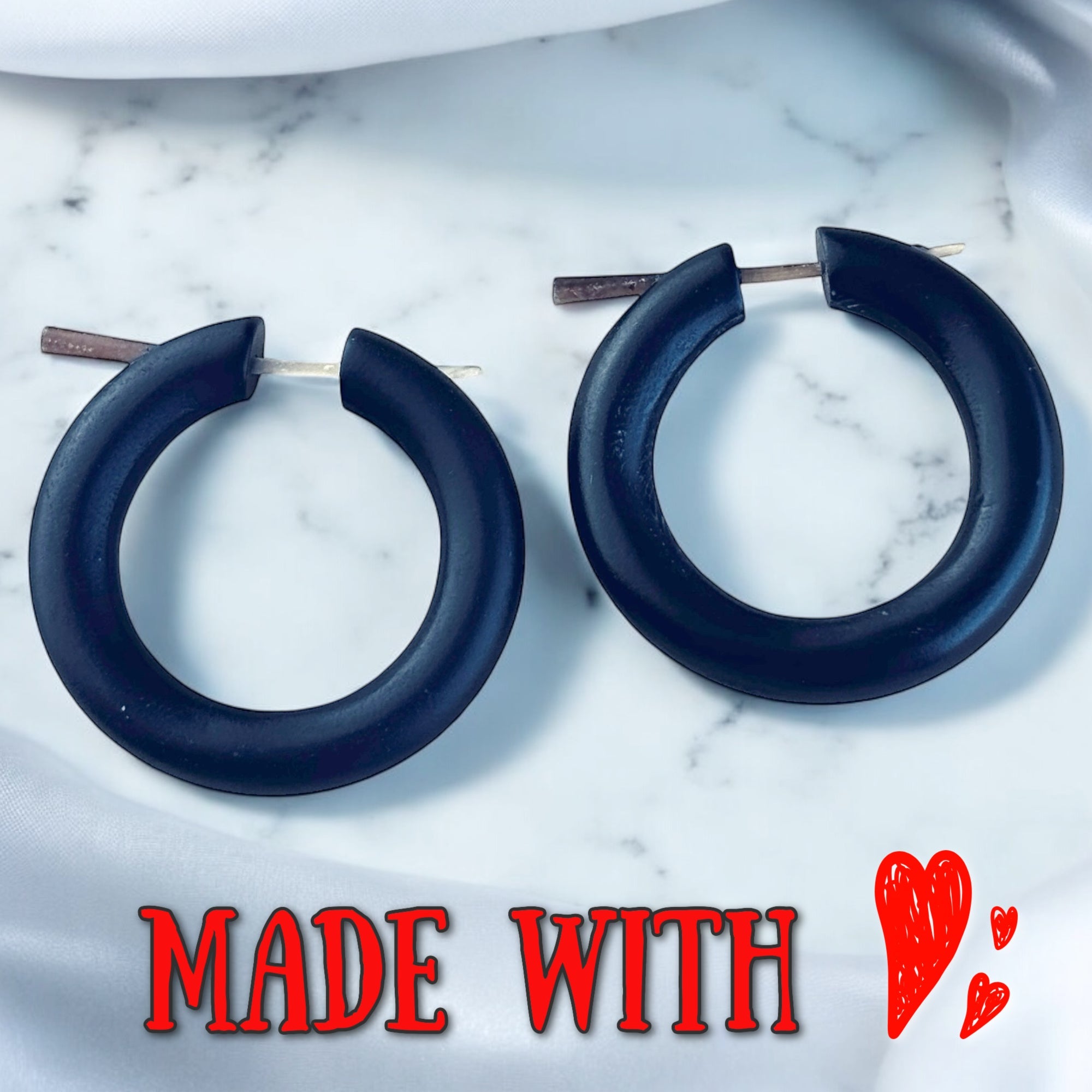 Wooden hoop black earrings for women boho