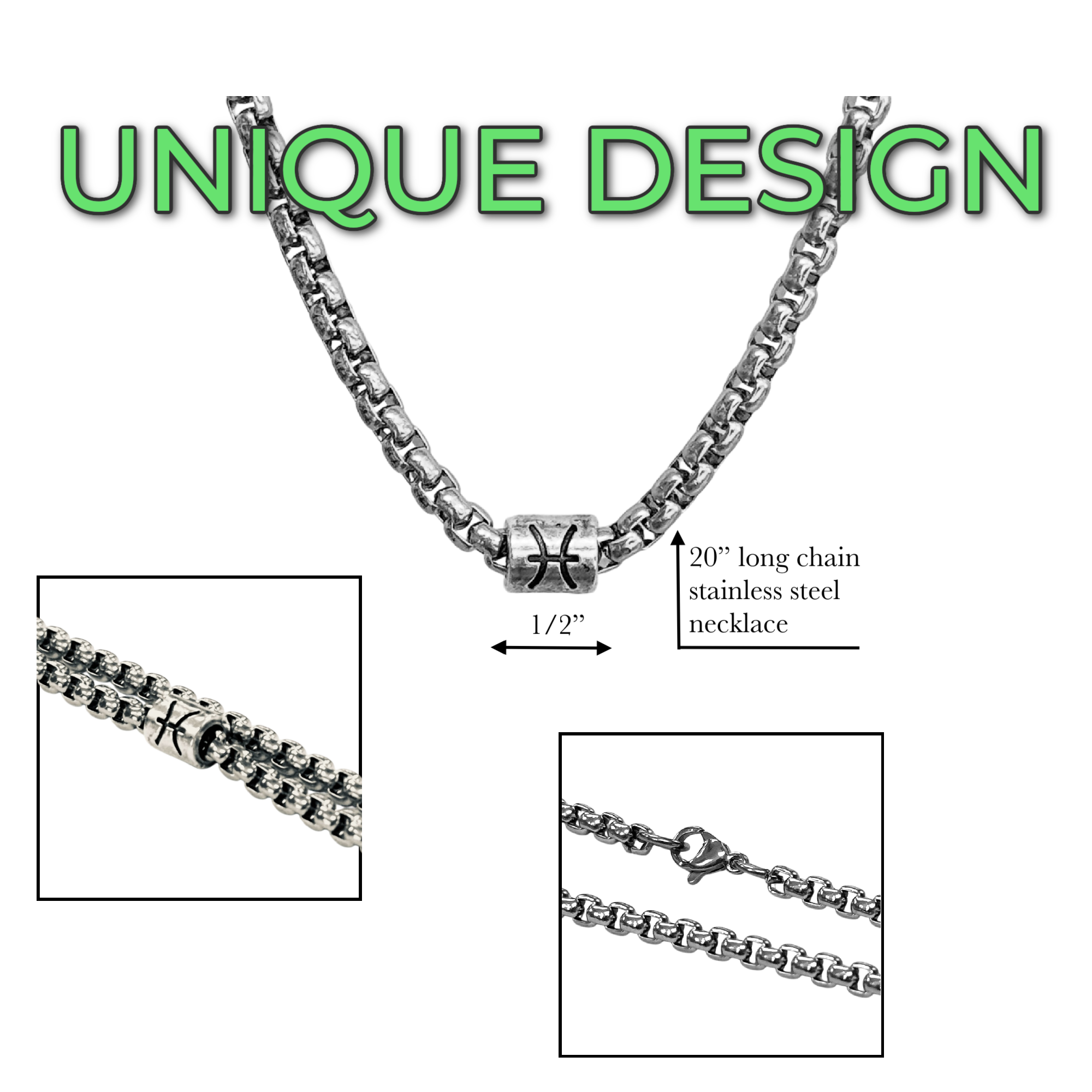 Horoscope stainless steel box chain zodiac necklace