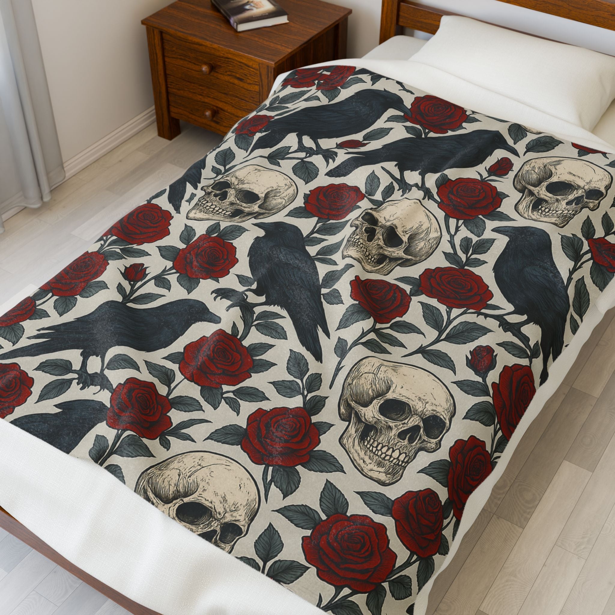 Gothic Skull & Rose Throw Blanket