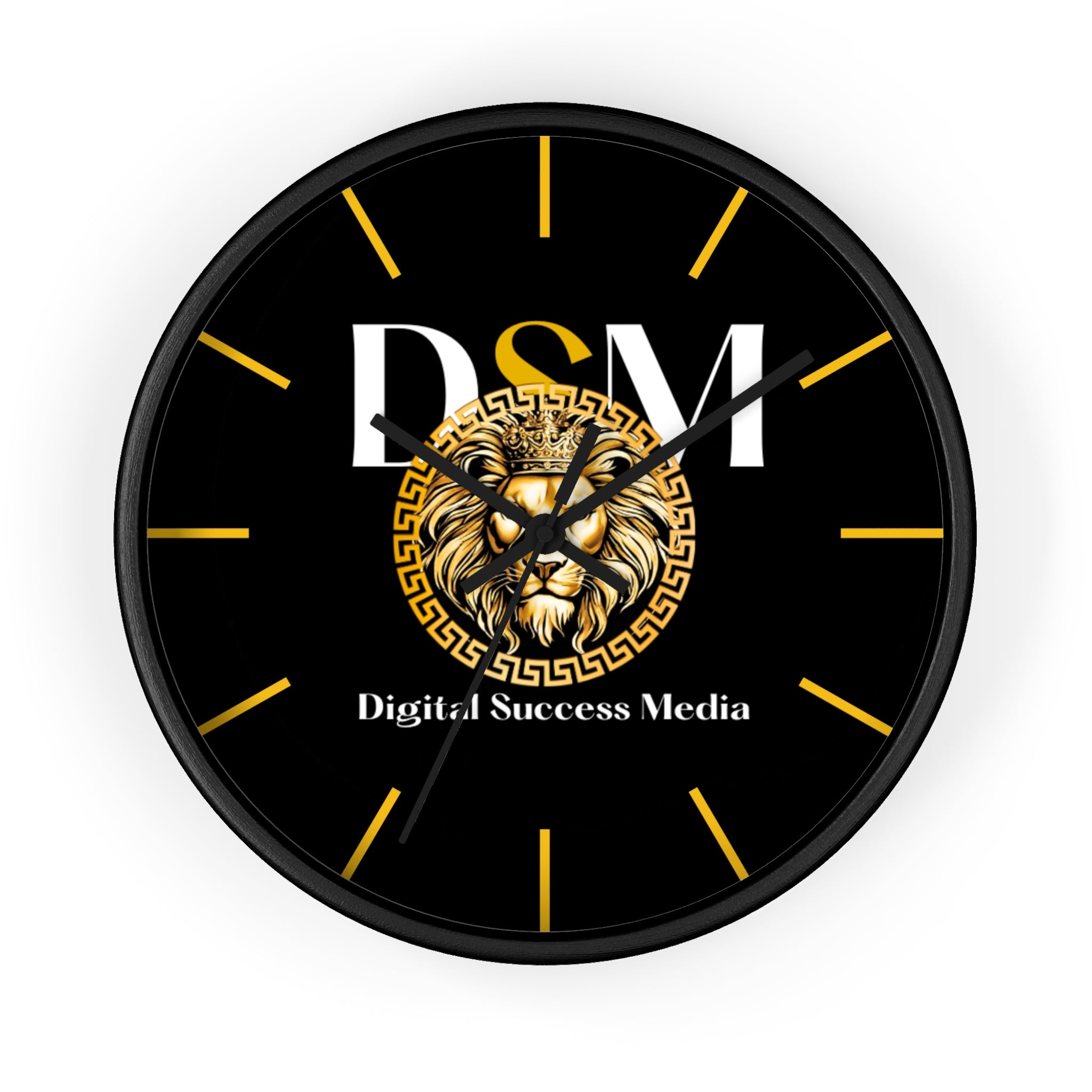 Digital Success Media Lion Logo Wall Clock — Black & Gold Office Decor