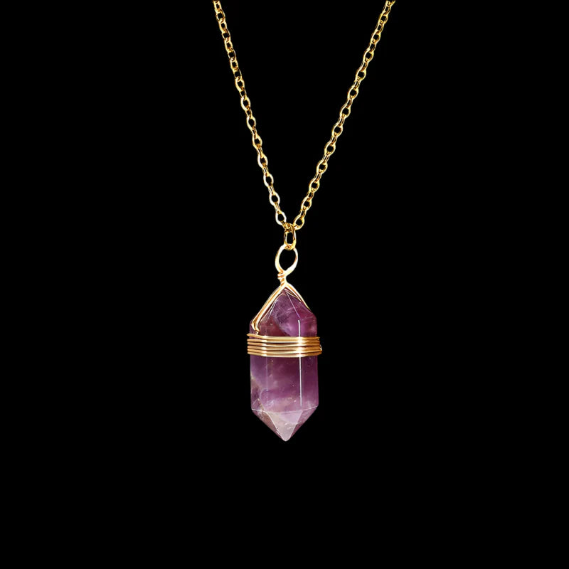 Crystal Hexagon Wire Wrap Gold Necklaces