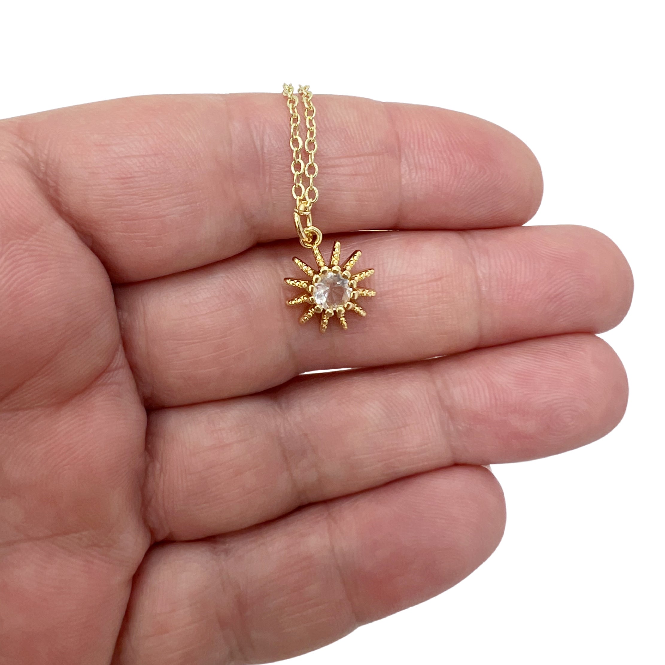 Tiny sun charm gold plated necklace
