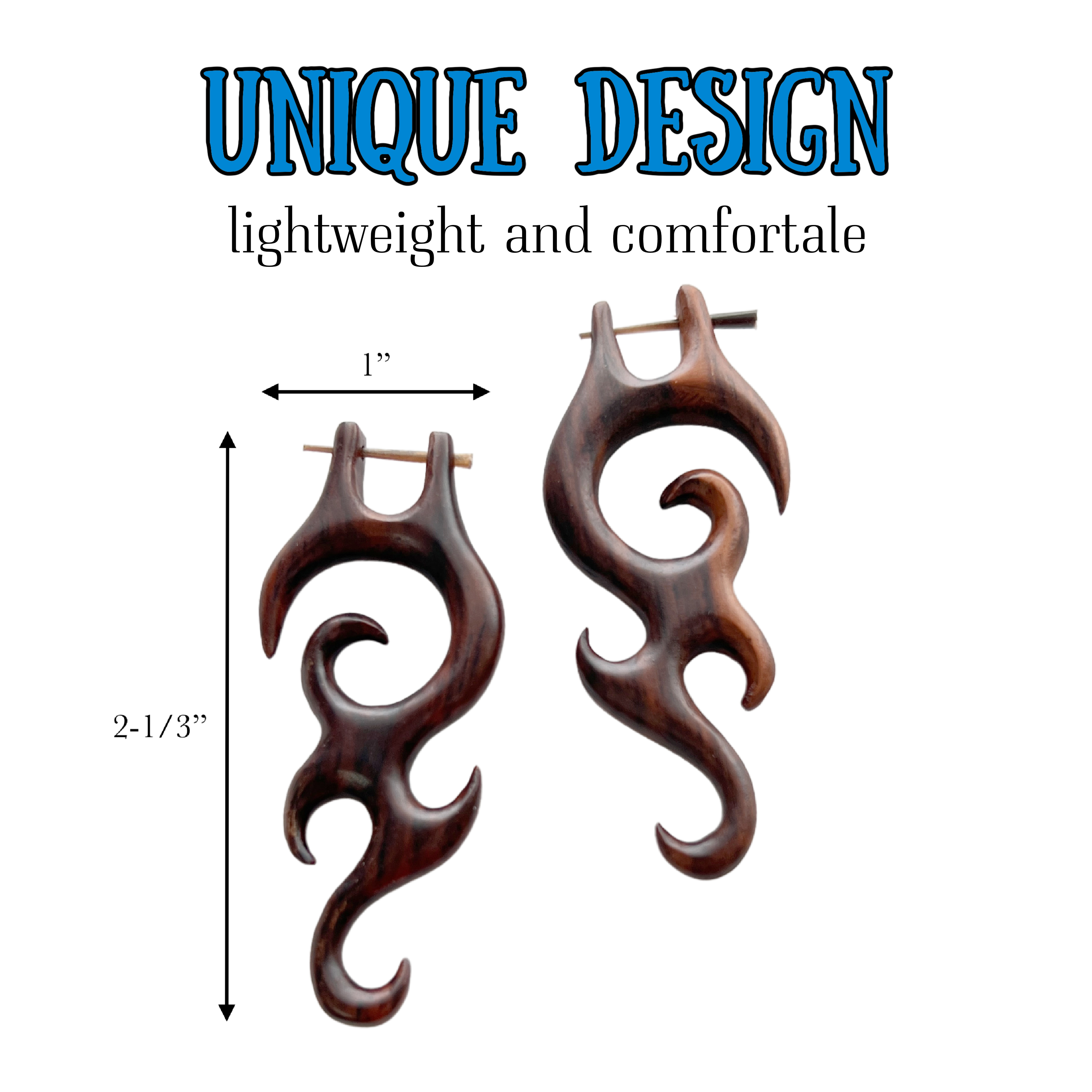 Tribal Organic Wooden Cool Stud edgy Earrings Fake Gauges bohemian