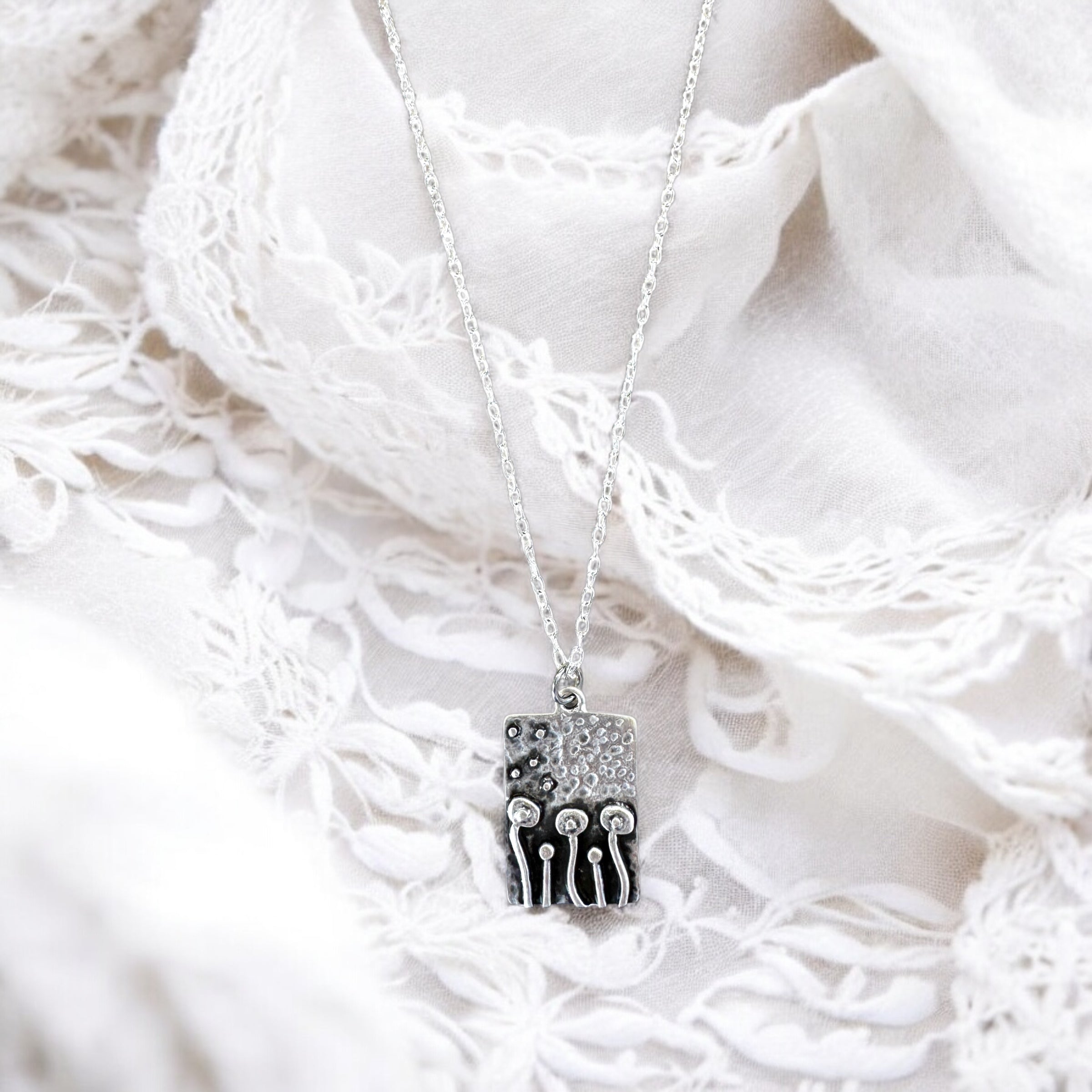 Mushroom necklace unique bohemian jewelry silver or bronze