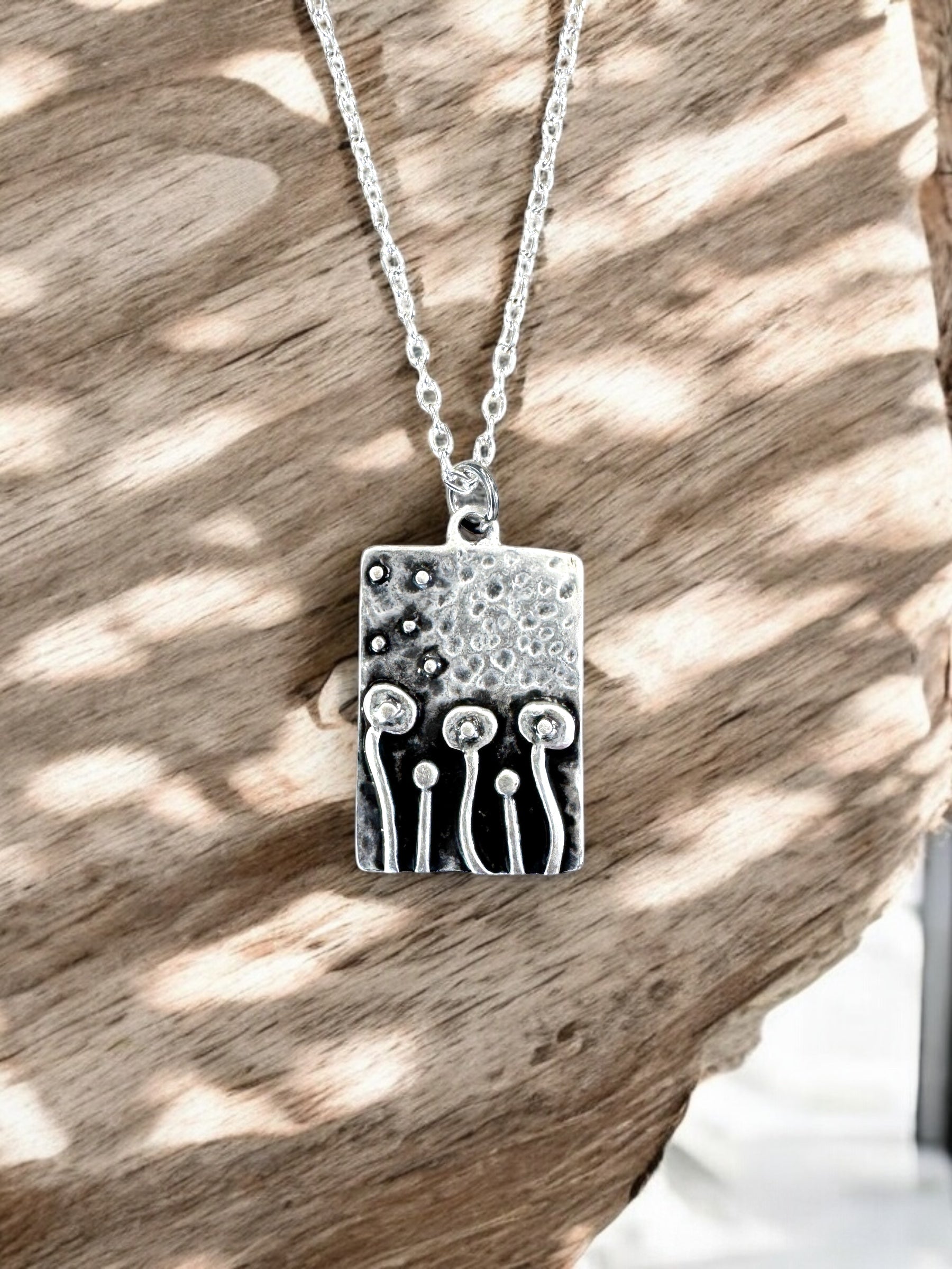 Mushroom necklace unique bohemian jewelry silver or bronze
