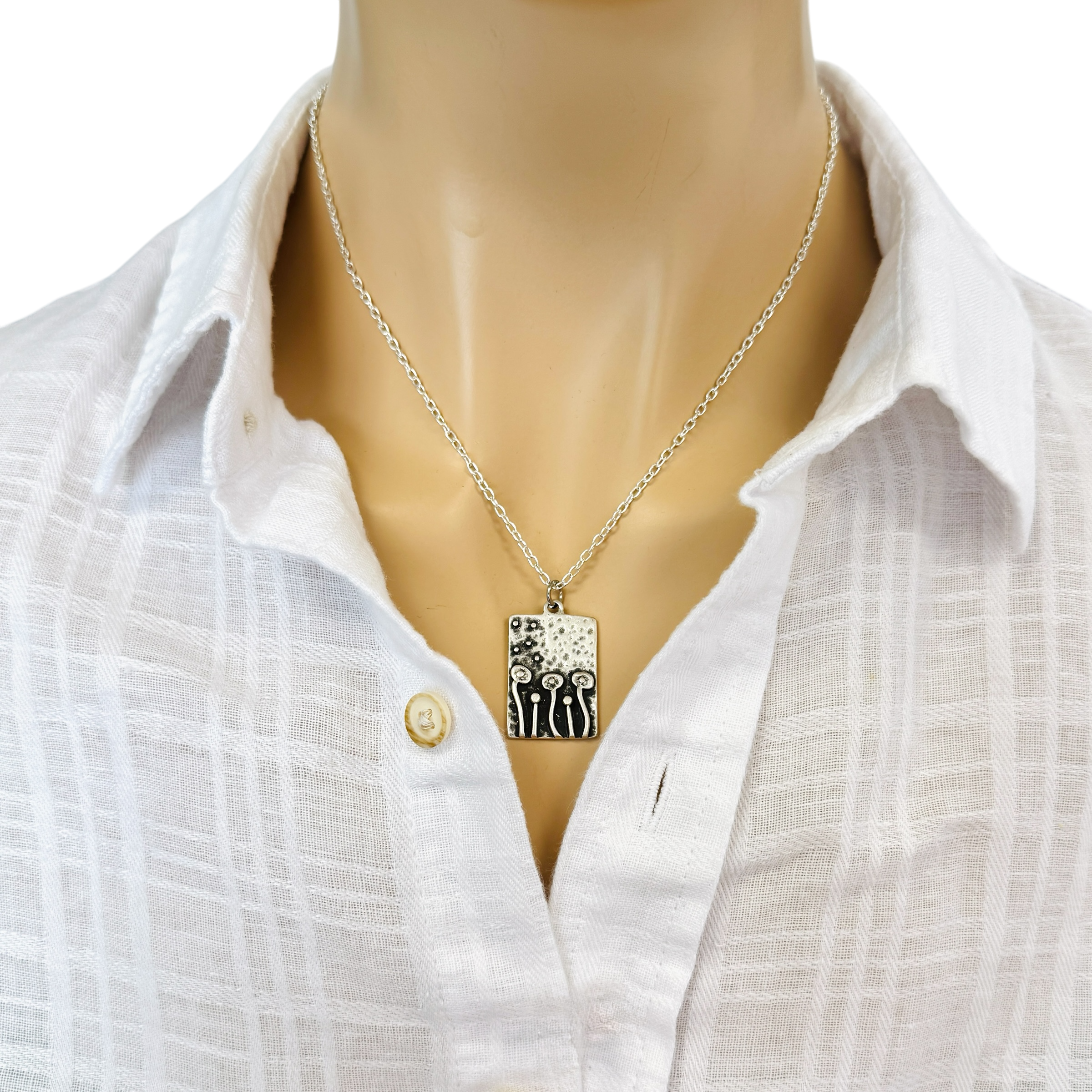 Mushroom necklace unique bohemian jewelry silver or bronze