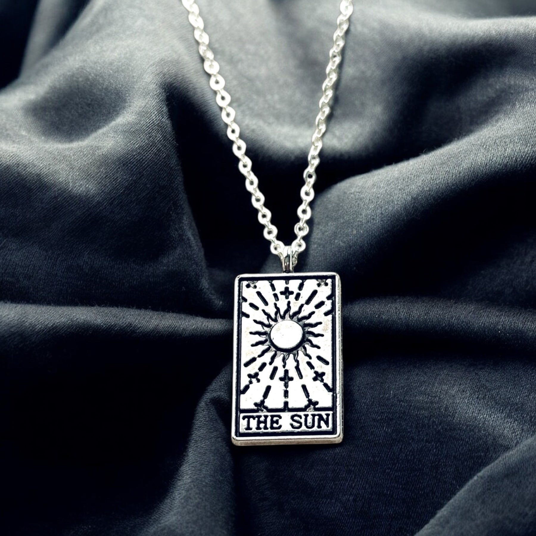 Tarot card necklace, sun, moon, star, fortune, silver magic jewelry