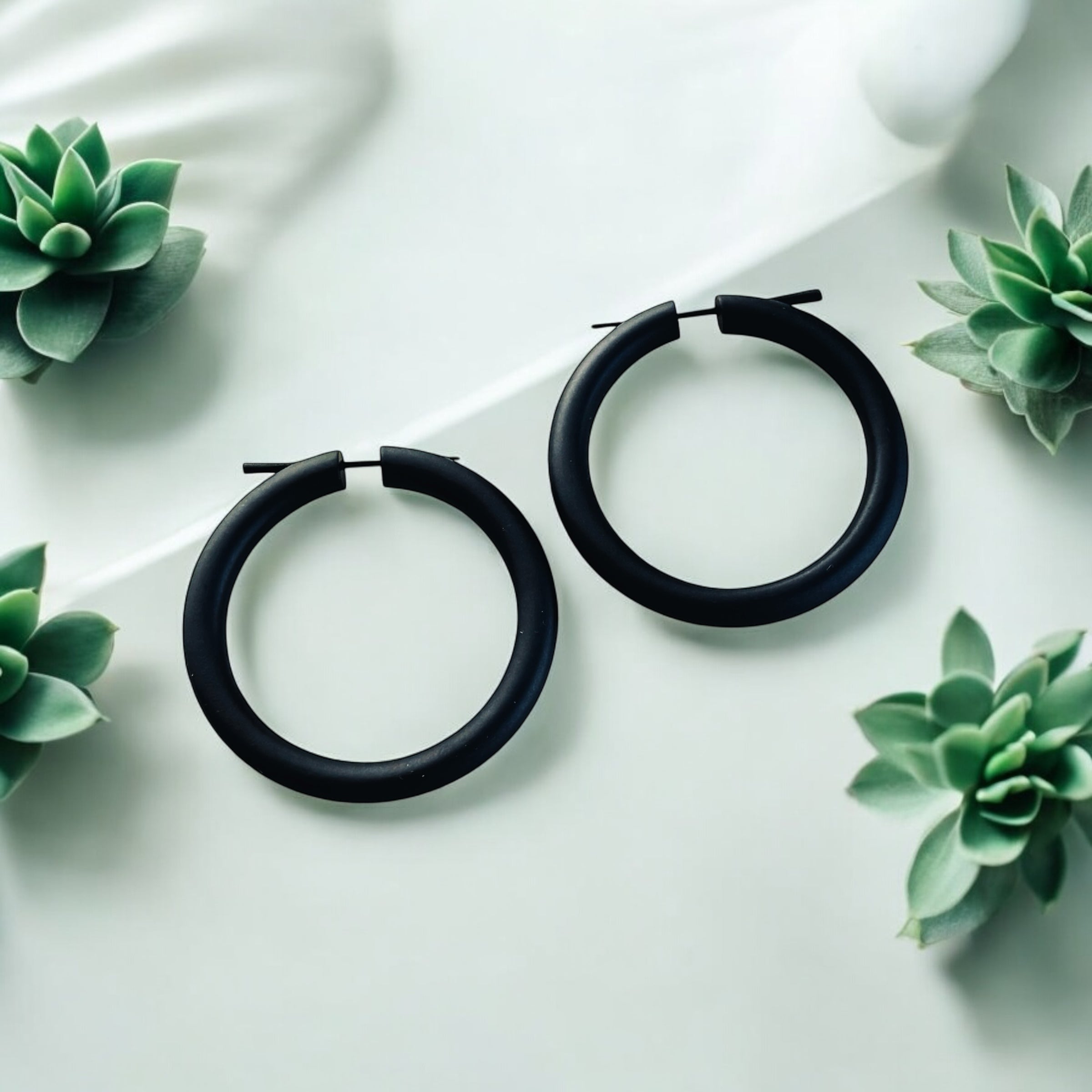 Wooden hoop black earrings for women boho