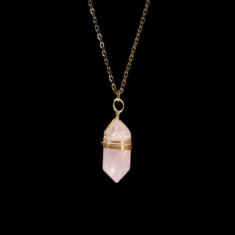 Crystal Hexagon Wire Wrap Gold Necklaces