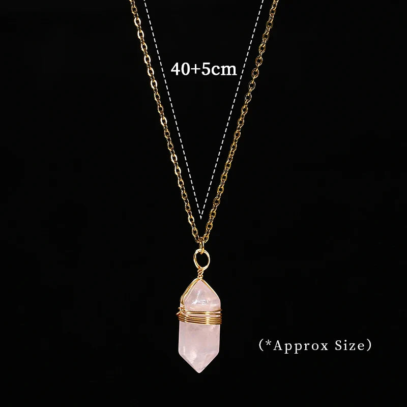 Crystal Hexagon Wire Wrap Gold Necklaces