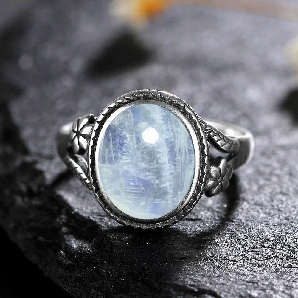 Sterling Silver Stone Oval Flower Ring