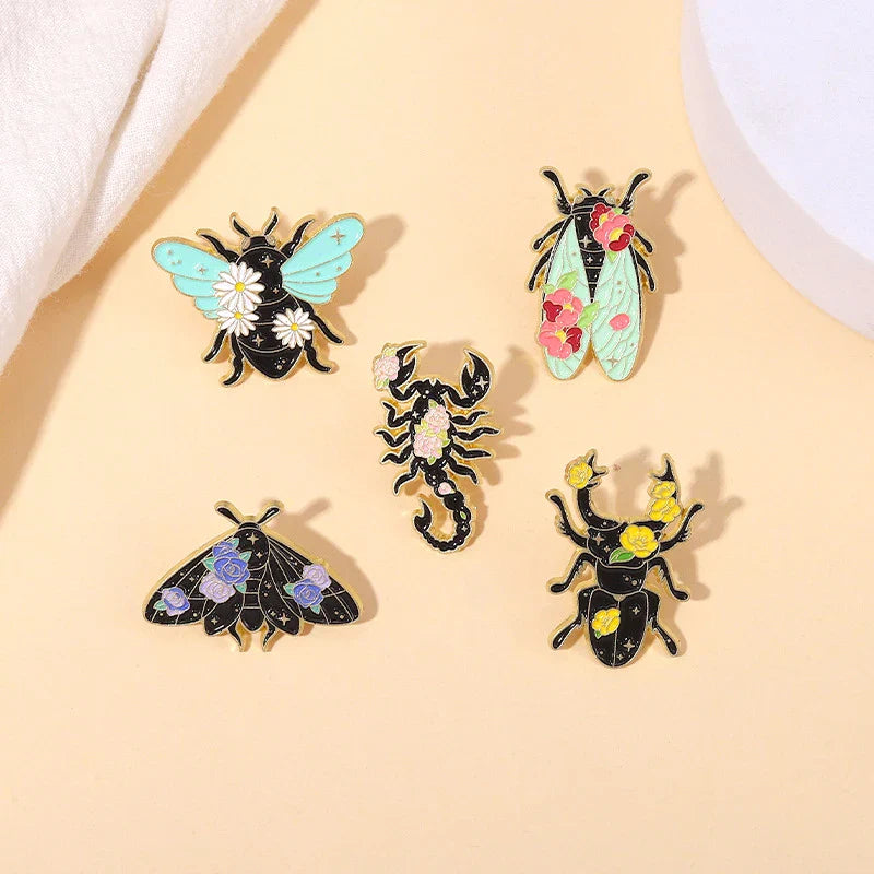 Cartoon Insect Enamel Brooch Scorpion Beetle Cicada Moth Badge Biologist Jewelry Gift