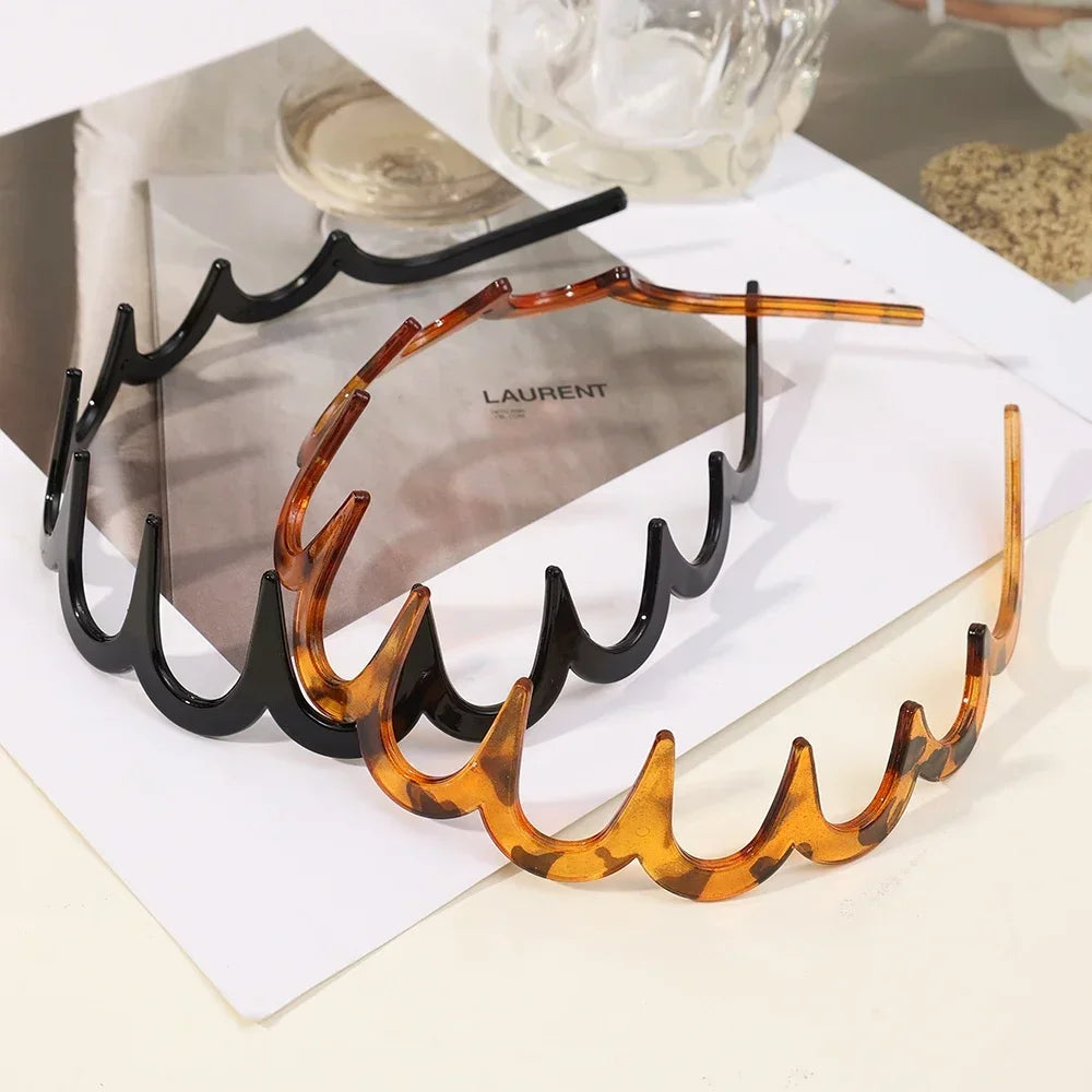 2pcs Fashion Wave Headbands for Women Solid Color Toothed Non-slip Hair Bands Girl Face Wash Sports Hairbands Hair Accessories