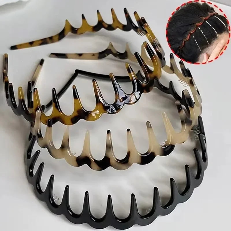 2pcs Fashion Wave Headbands for Women Solid Color Toothed Non-slip Hair Bands Girl Face Wash Sports Hairbands Hair Accessories
