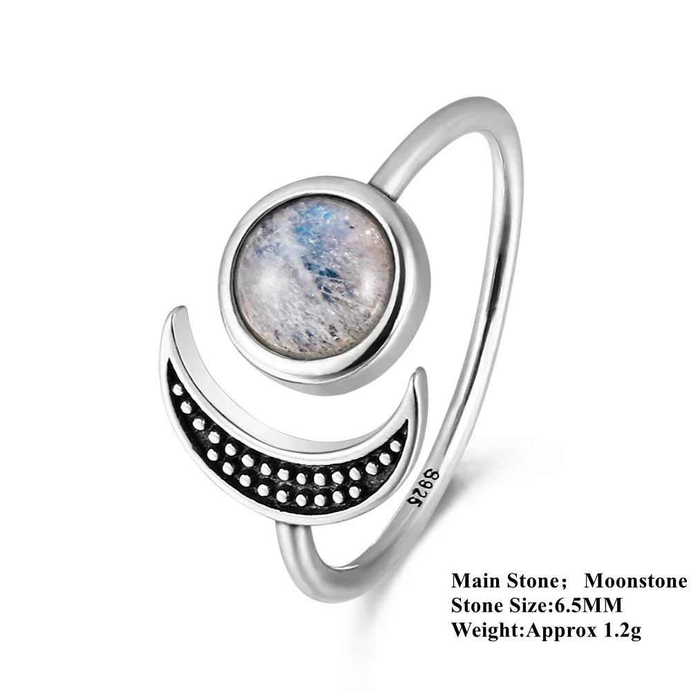 Sterling Silver Crescent Moon Crystal Rings