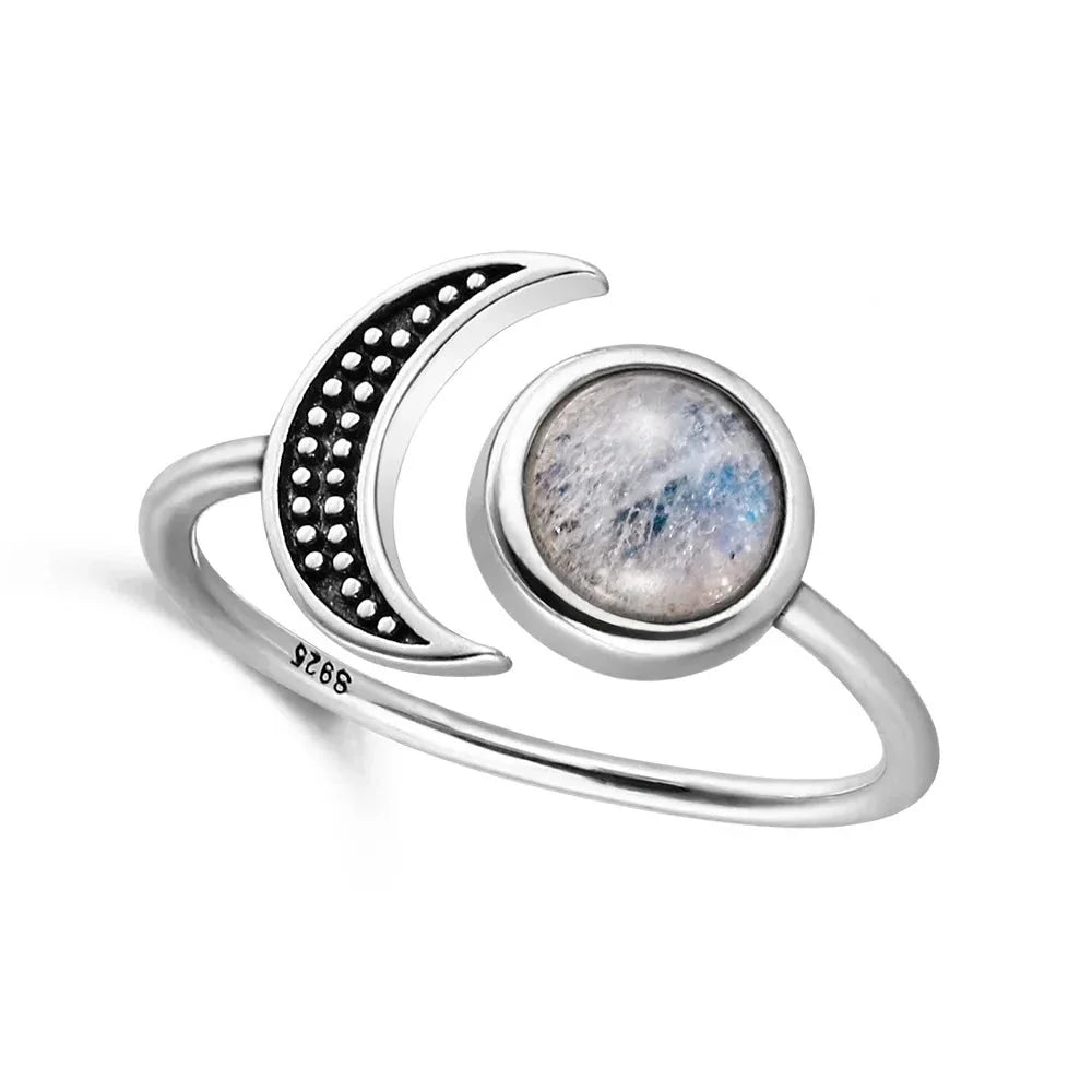 Sterling Silver Crescent Moon Crystal Rings