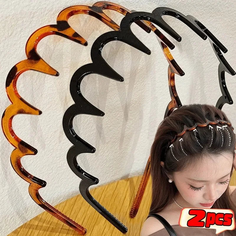 2pcs Fashion Wave Headbands for Women Solid Color Toothed Non-slip Hair Bands Girl Face Wash Sports Hairbands Hair Accessories