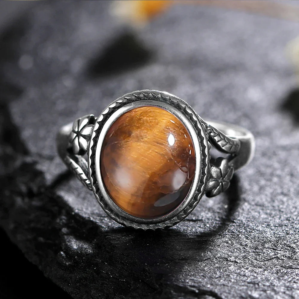 Sterling Silver Stone Oval Flower Ring