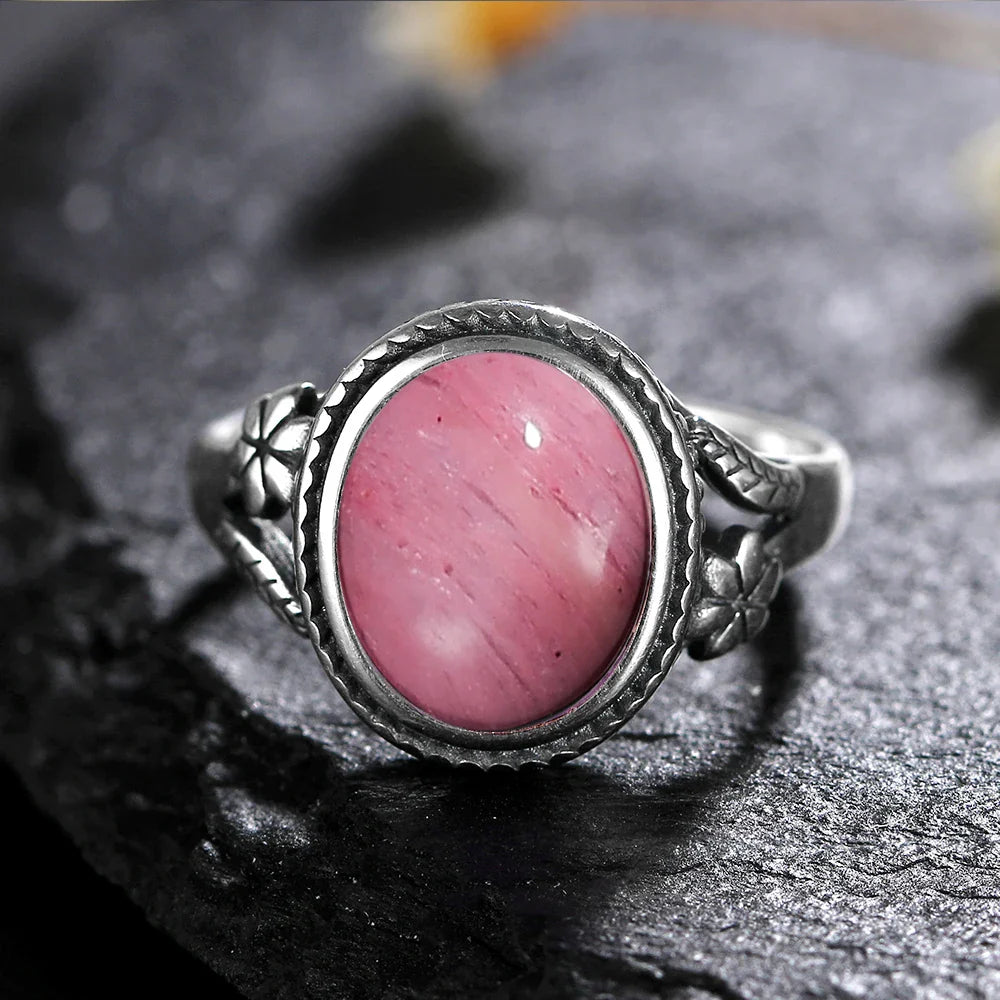 Sterling Silver Stone Oval Flower Ring