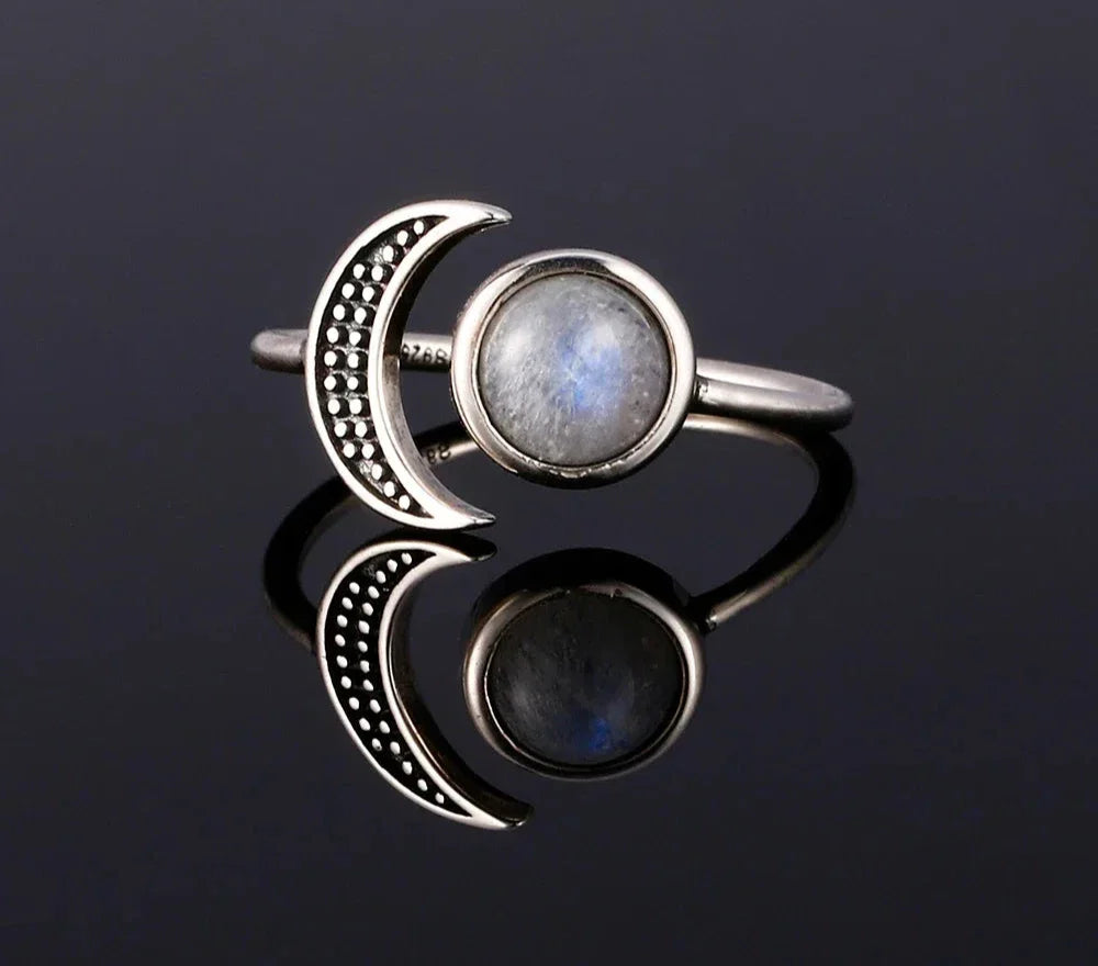 Sterling Silver Crescent Moon Crystal Rings