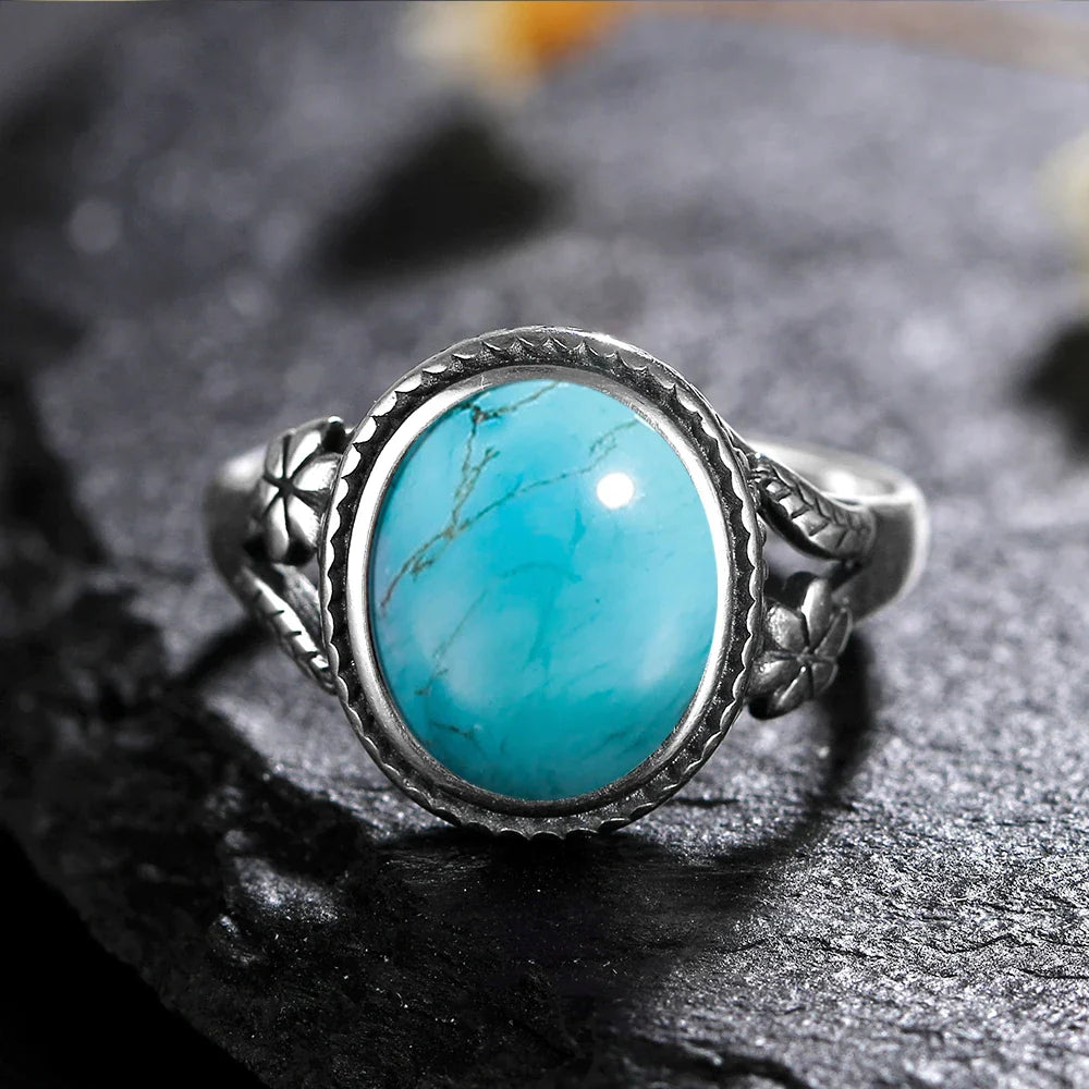 Sterling Silver Stone Oval Flower Ring