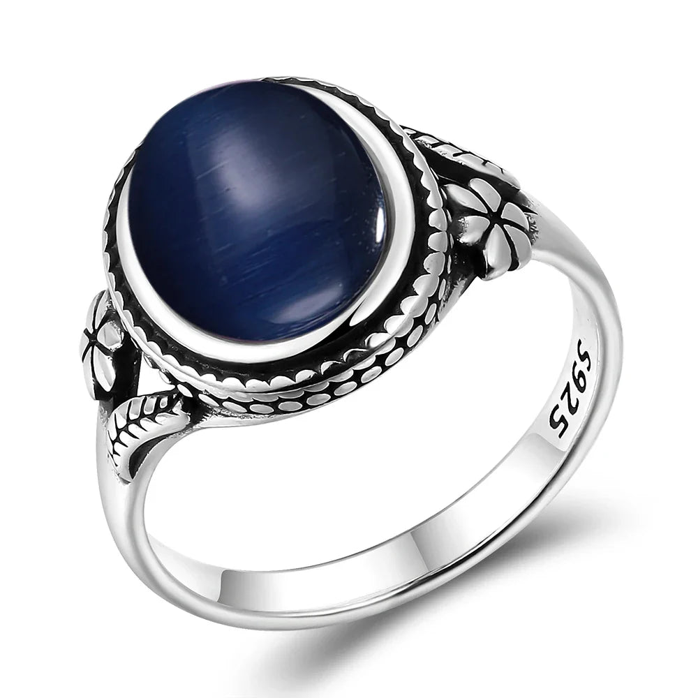 Sterling Silver Stone Oval Flower Ring