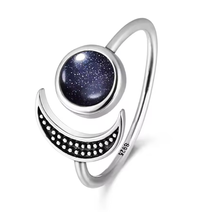 Sterling Silver Crescent Moon Crystal Rings