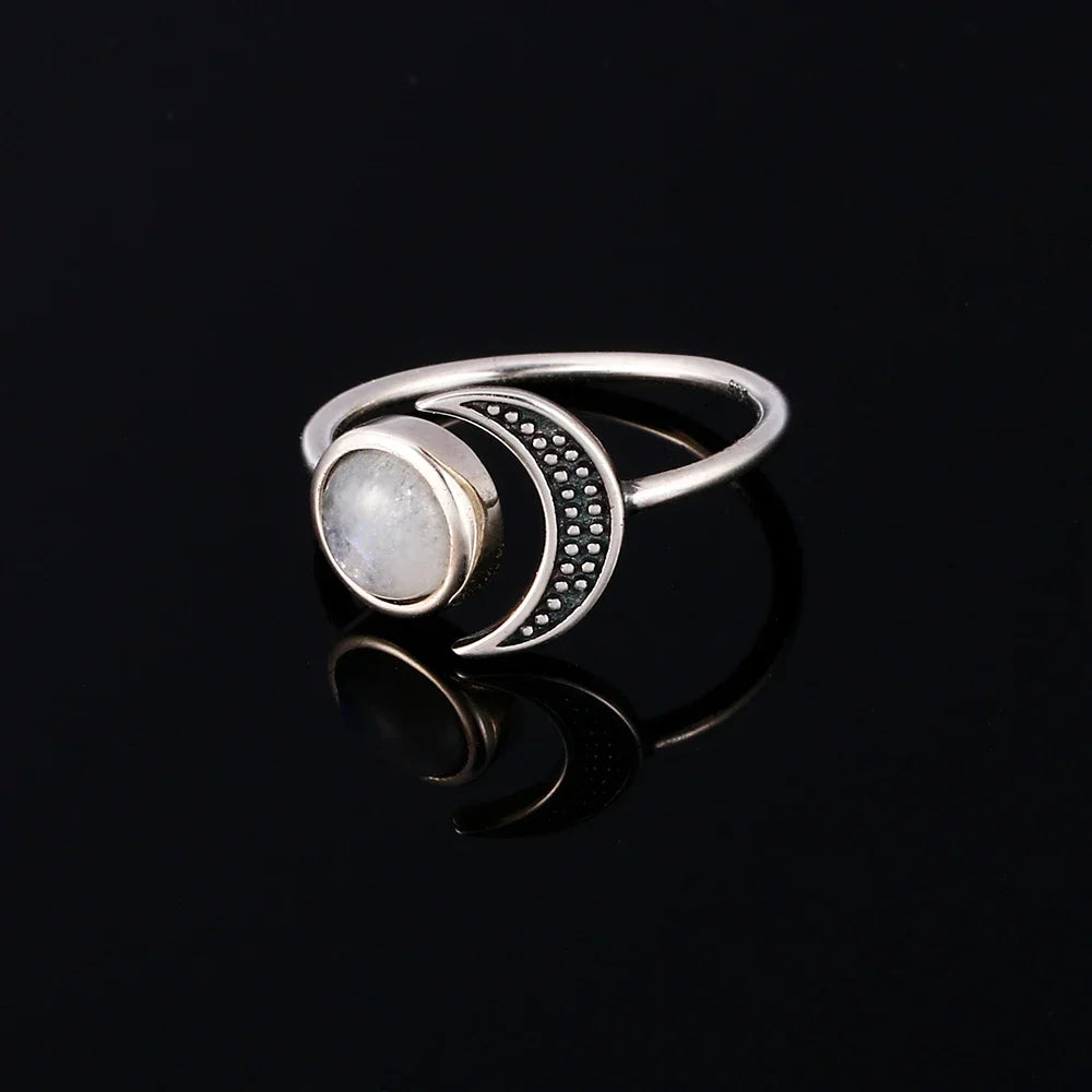 Sterling Silver Crescent Moon Crystal Rings
