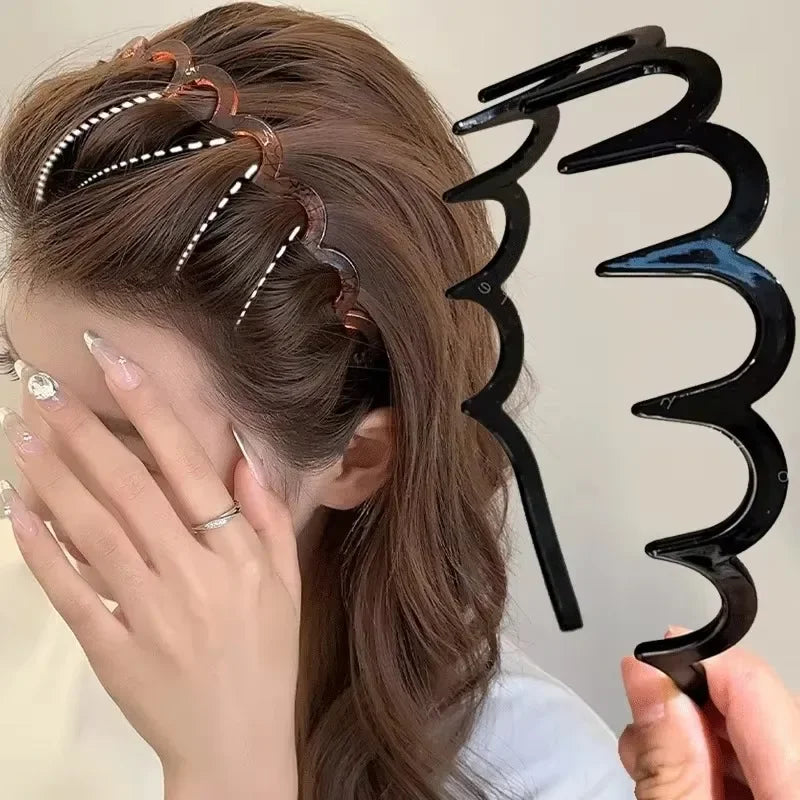 2pcs Fashion Wave Headbands for Women Solid Color Toothed Non-slip Hair Bands Girl Face Wash Sports Hairbands Hair Accessories
