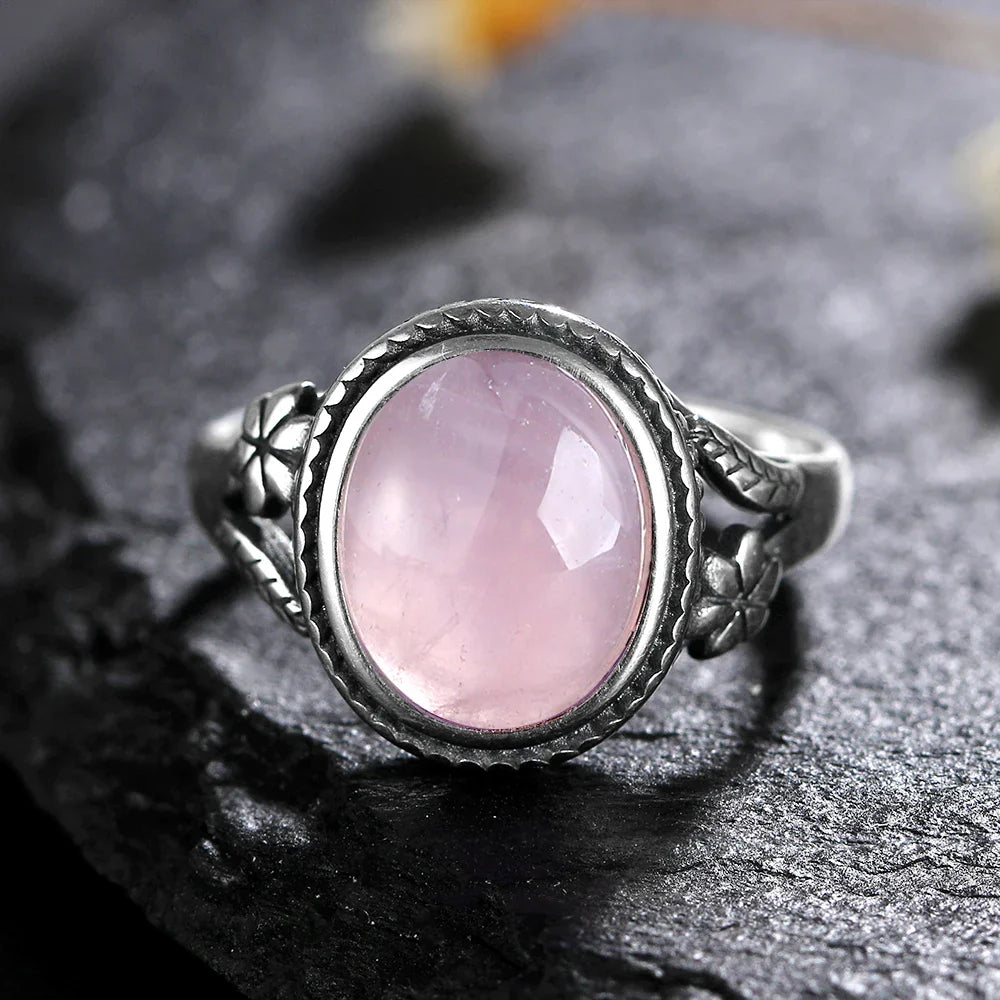 Sterling Silver Stone Oval Flower Ring