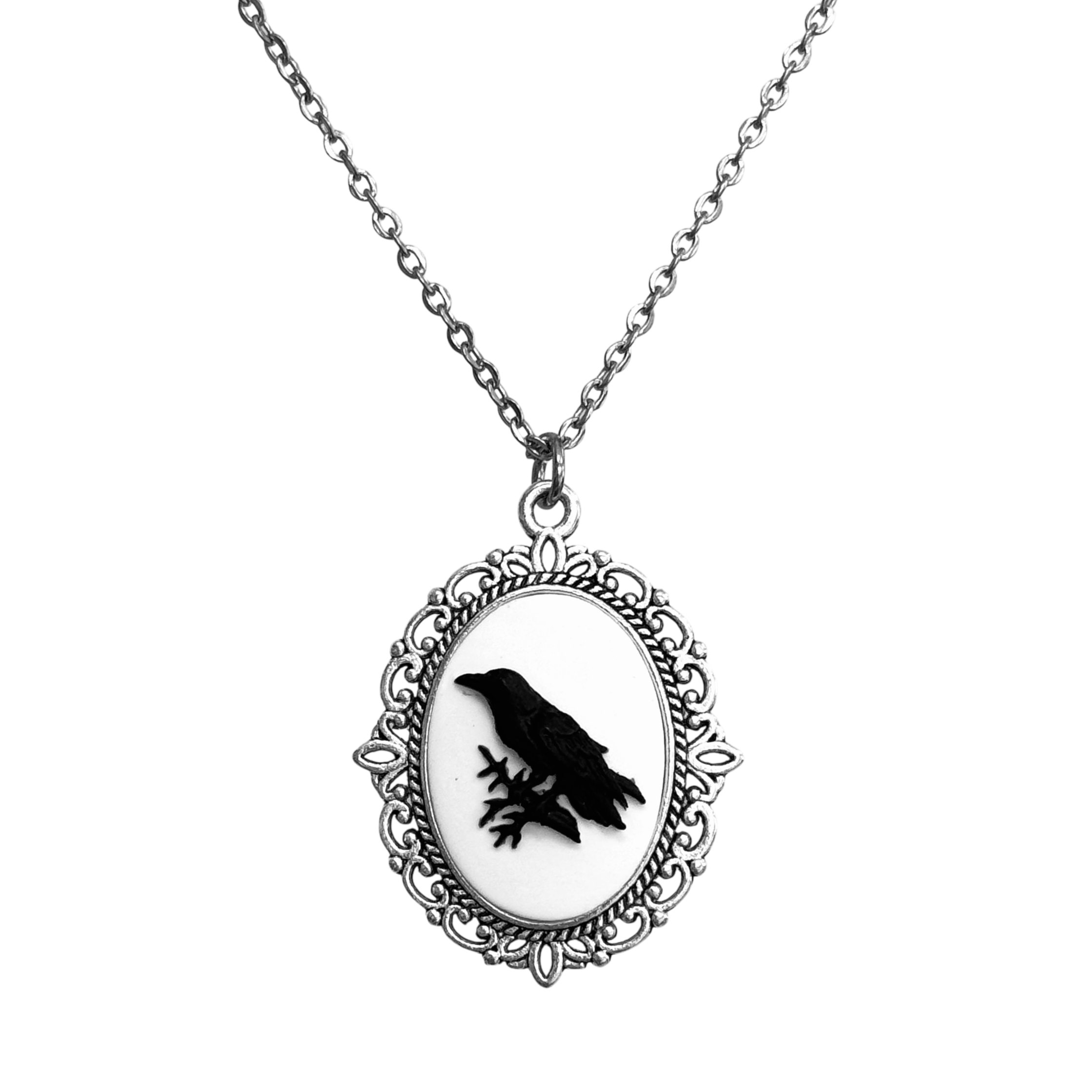 Gothic Lolita cameo pendant necklace crow skeleton black cat