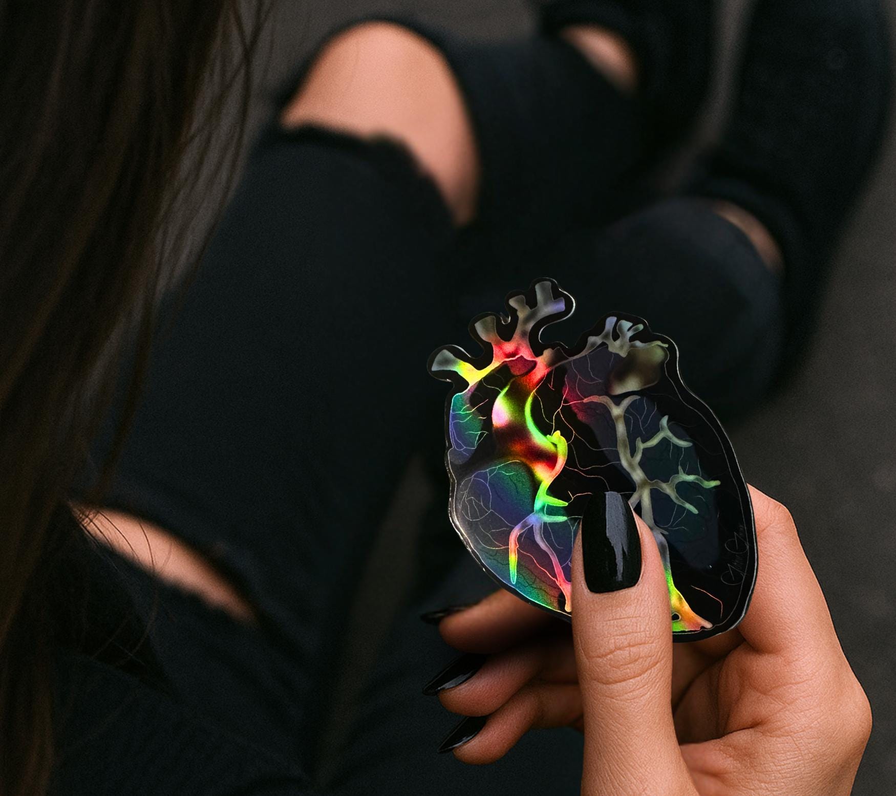 Gold Vein Anatomical Heart Sticker: Gothic X-Ray Vinyl Decal