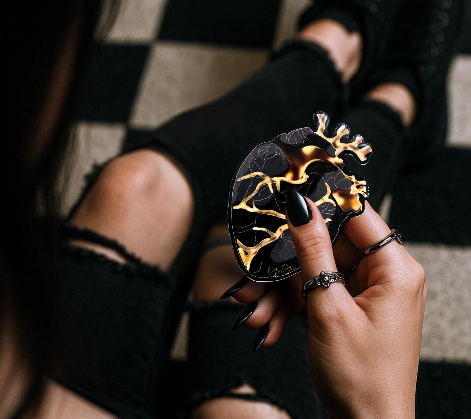 Gold Vein Anatomical Heart Sticker: Gothic X-Ray Vinyl Decal