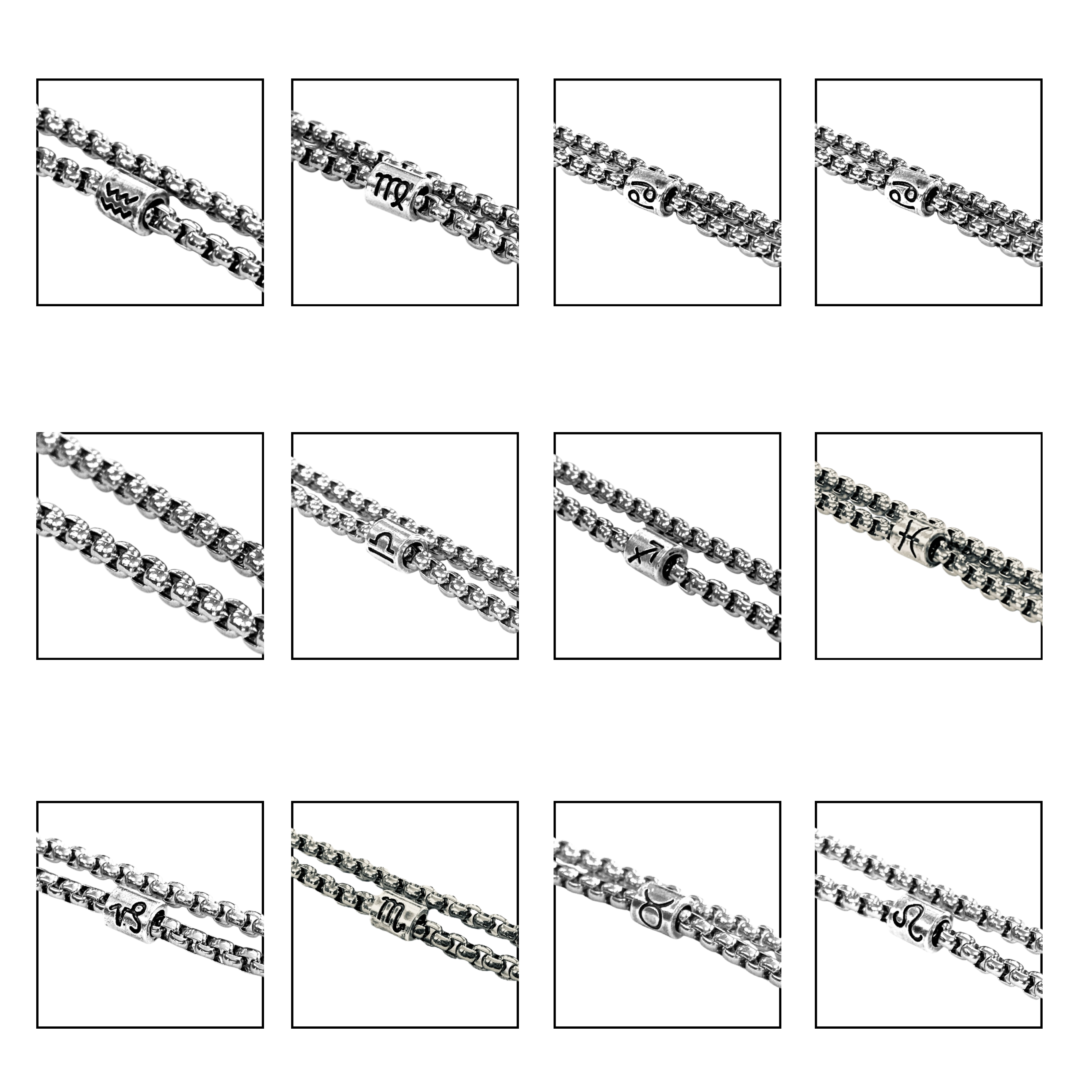 Horoscope stainless steel box chain zodiac necklace